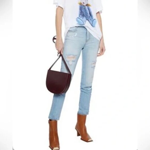 ✨ Stella McCartney Light Wash Skinny Boyfriend Distressed Jeans SZ 24 - Picture 1 of 9